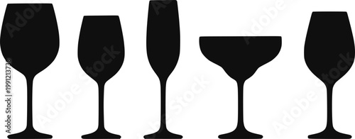 Wine glass multiple types silhouette vector illustration set