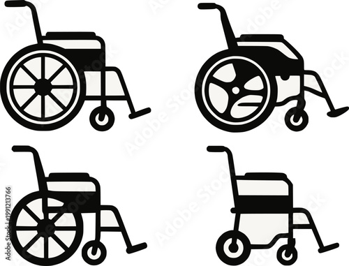 Wheelchair multiple types silhouette vector illustration set