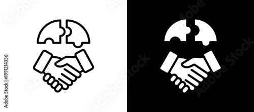 Mergers Acquisition Icon Set In Black And White Filled Style Collection