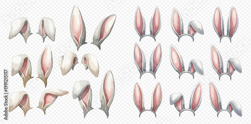 Set of Realistic White and Pink Bunny Ears for Easter and Costume Parties.