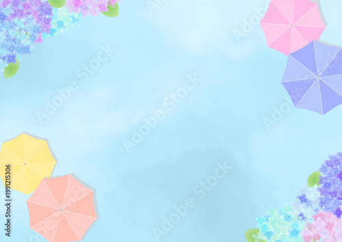 梅雨の傘と紫陽花の背景