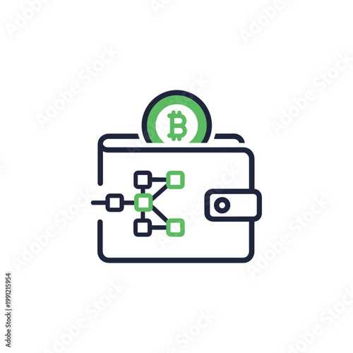 Digital Wallet with Bitcoin and Blockchain Network Icon