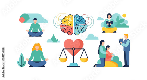 People thinking and meditating peacefully together.