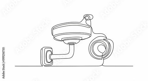 Security Camera Continuous Line Drawing Isolated on White Background
