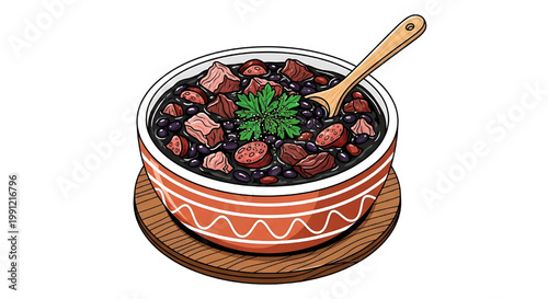 Feijoada, a typical Brazilian dish, in a comforting bowl ready to be savored, isolated on a white background.