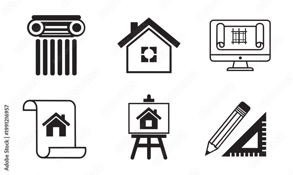 Fototapeta premium Architectural design icons a collection of building and drafting symbols