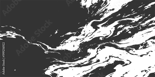 Abstract black and white grunge background featuring a dark ink splash texture and artistic paint splatter element with an edgy graffiti spray pattern and distressed paper border illustration