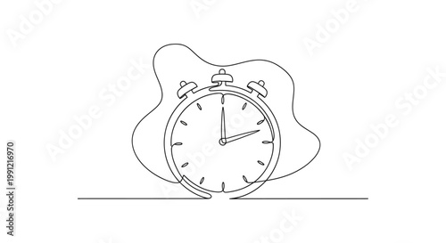 Alarm Clock Drawing, Time Management Concept, Minimalist Line Art