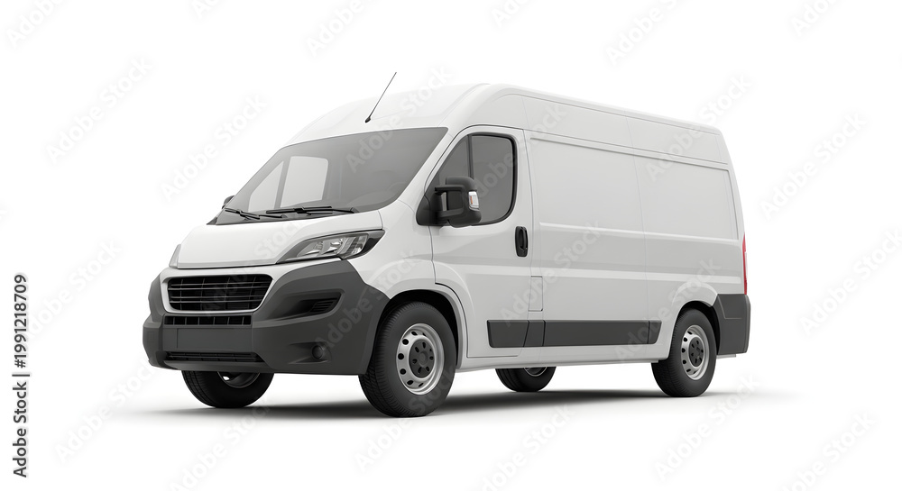 Fototapeta premium White delivery van isolated on white background
