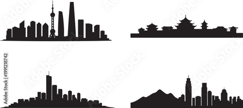 Assortment of major global city skylines with prominent modern and traditional structures