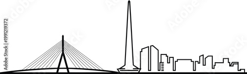 Minimalist black outline of novi sad serbia city skyline architecture with liberty bridge