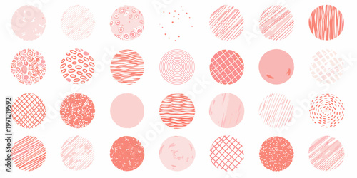 Collection of pink oval shapes with diverse hand drawn textures