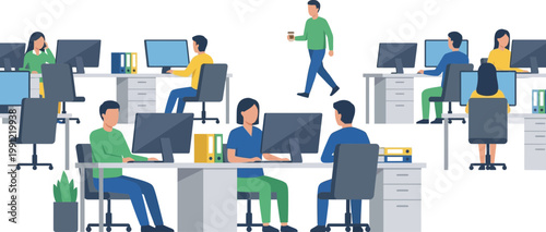 Modern Office Workspace with Employees Working at Desks