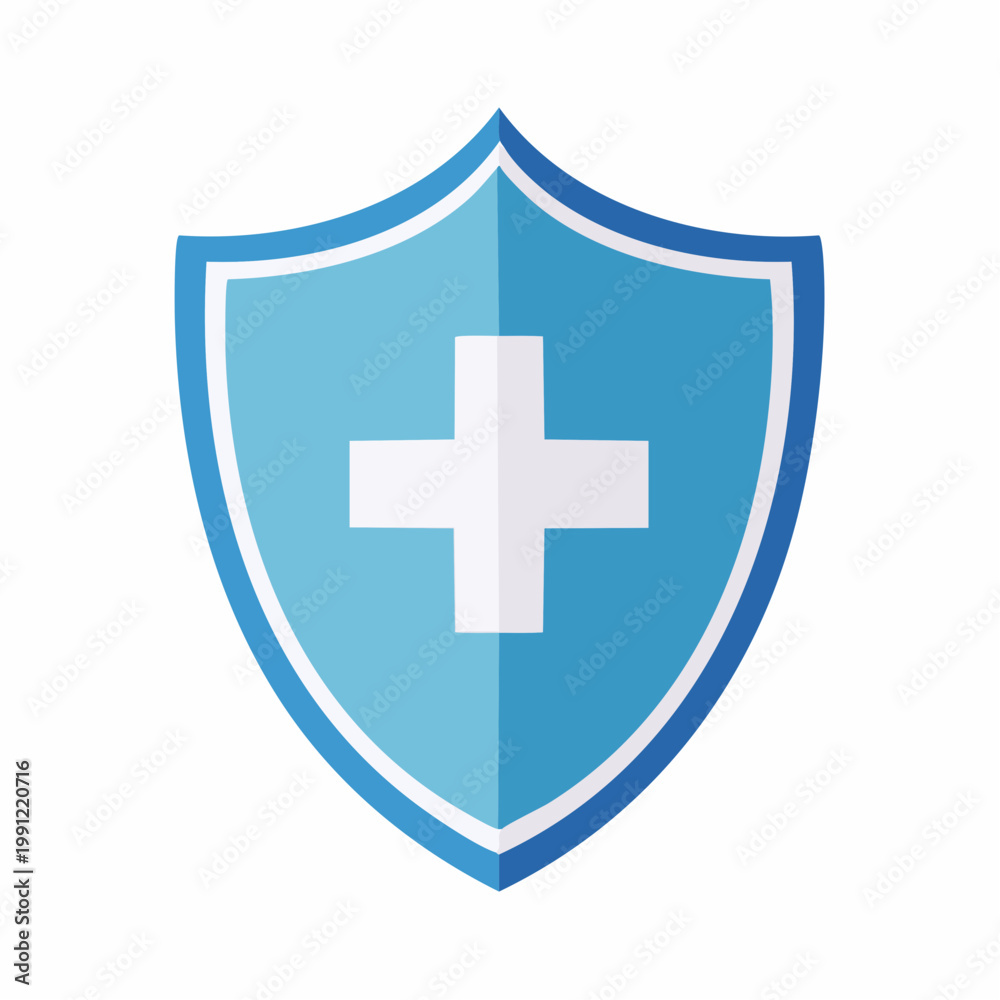 Fototapeta premium Blue Shield with White Plus Sign
