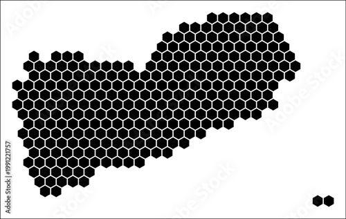 Yemen simple black and white hexagon map shape template. Country plain hexagon cell dots. Yemen flat honeycomb boundary. Vector Illustration.