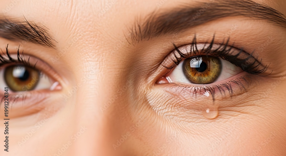 Naklejka premium Close-up of a woman's eye with a tear rolling down her cheek
