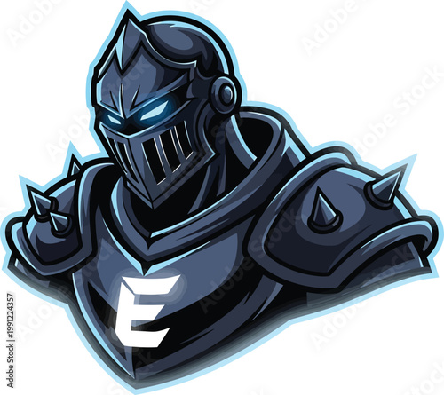 Dark Knight Mascot Vector Illustration with Letter E for Esports and Gaming Logo