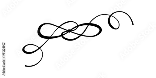 Romantic coquette bow sketch in black. Cute ribbon element as whimsical knot and wavy tie. Simple decorative accent for wedding or valentine card, vintage invite or girly love note, minimal border