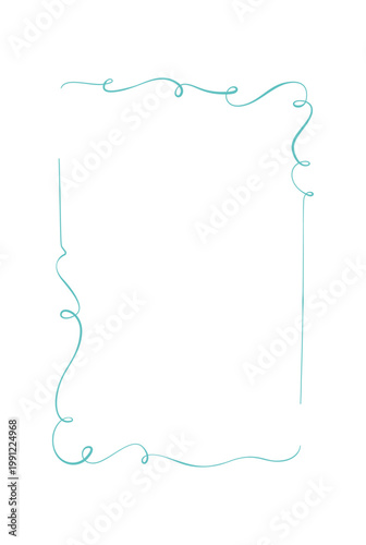 Whimsical hand drawn line wedding frame. Cute vertical border as romantic card invite. Curly bow decor suits minimal white paper and simple celebration menu, vintage love note or modern holiday