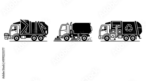 Street Cleaning Vehicle Icon Set Vector
