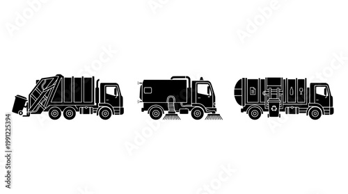 Street Cleaning Vehicle Icon Set Vector