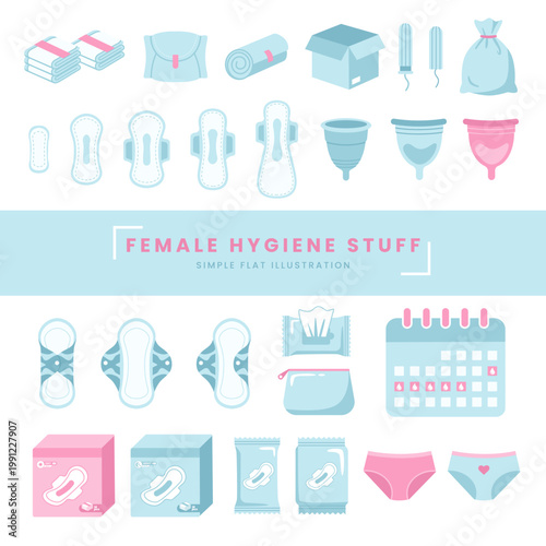 Female Hygiene Products. Women Sanitary Items Collection. Flat Icon Illustration Pack