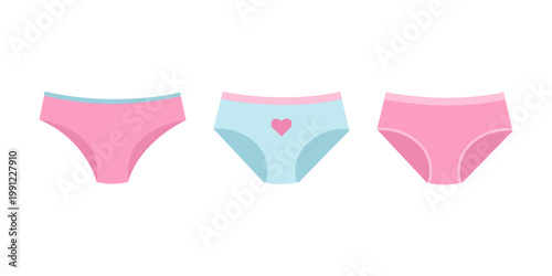 Women Underwear Panties. Female Panties Collection Flat Color Illustration