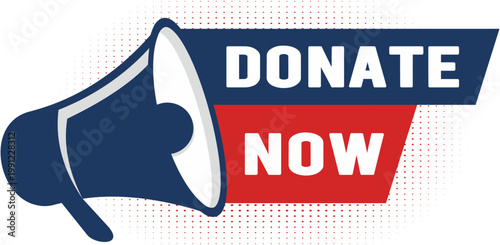 Megaphone with text donate now template banner. Loudspeaker. Banner for business, marketing. vector illustration.
