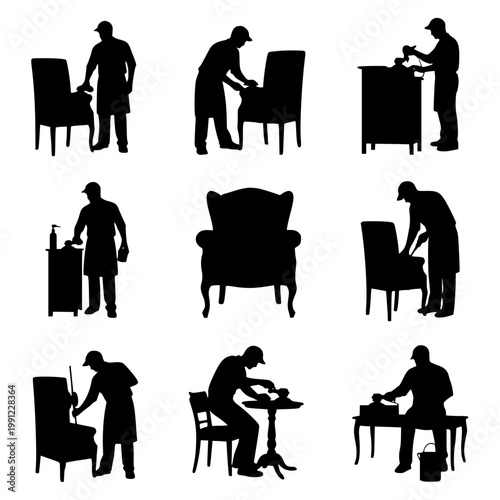 Furniture restoration and repair silhouette set