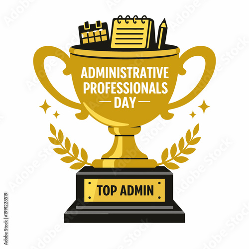 Golden Trophy Administrative Professionals Day Award Vector Illustration