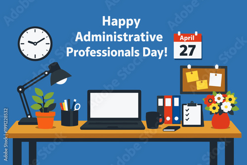 Photography Modern Office Desk Administrative Professionals Day Flat Vector