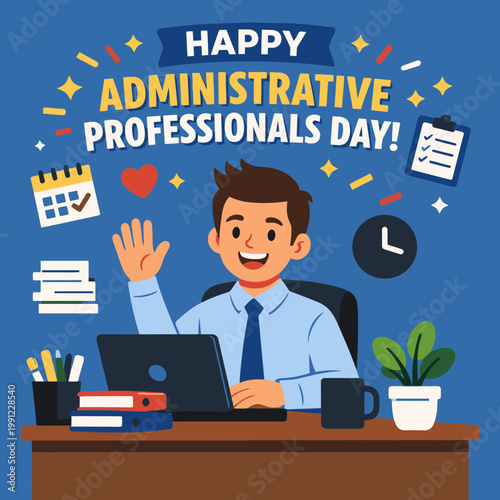 Male Administrative Assistant Happy Administrative Professionals Day Vector
