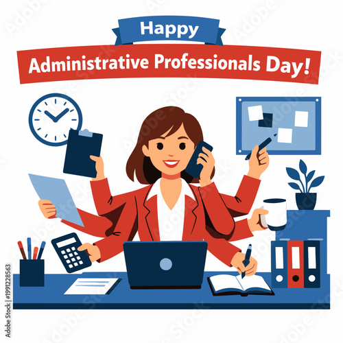 Multitasking Woman Administrative Professionals Day Office Vector