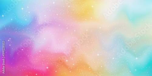 Unicorn magical bokeh background with pastel rainbow gradient and sparkling stars for fantasy design. Soft pink, purple and blue colors with glowing light effects. Dreamy fairy tale atmosphere.