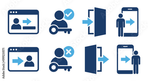 User Login and Access Control Icon Set – Sign In, Authentication, Door Entry and Mobile Access Vector Icons