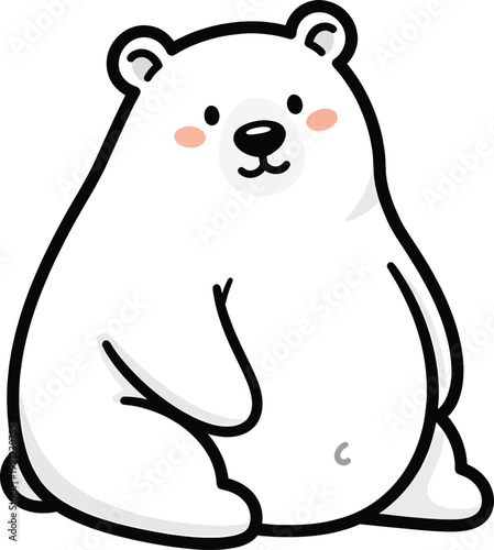 A Round Fluffy White Bear Character Sitting Quietly 
