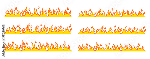 炎の横ライン装飾セット｜ファイヤーパターン・火・熱・危険イメージのベクター素材