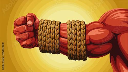 Powerful Muscular Arm Bound With Rope Vector Illustration Symbolizing Strength, Captivity, Struggle, Resistance and Power