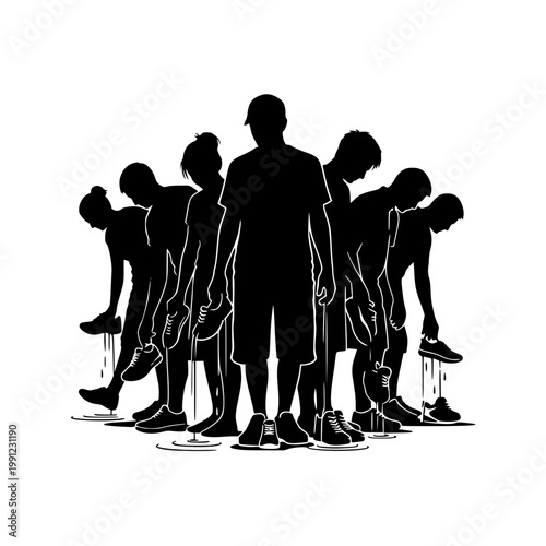 Silhouette of people holding dripping wet shoes after an outdoor activity