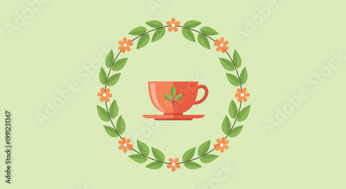 Tea Leaves Frame International Tea Day Flat Vector Illustration