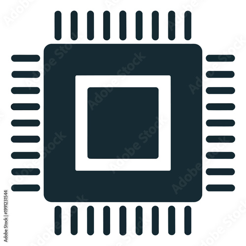 Close-up silhouette of a central processing unit chip on transparent background