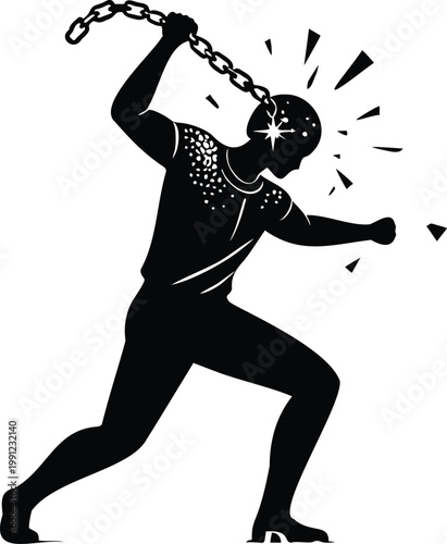 Conceptual Vector Illustration of a Person Breaking a Chain from Their Head, Representing Mental Liberation and Freedom of Thought