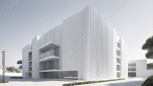 Ultra Wide Architectural Landscape Featuring Clean Vertical Silver Bands