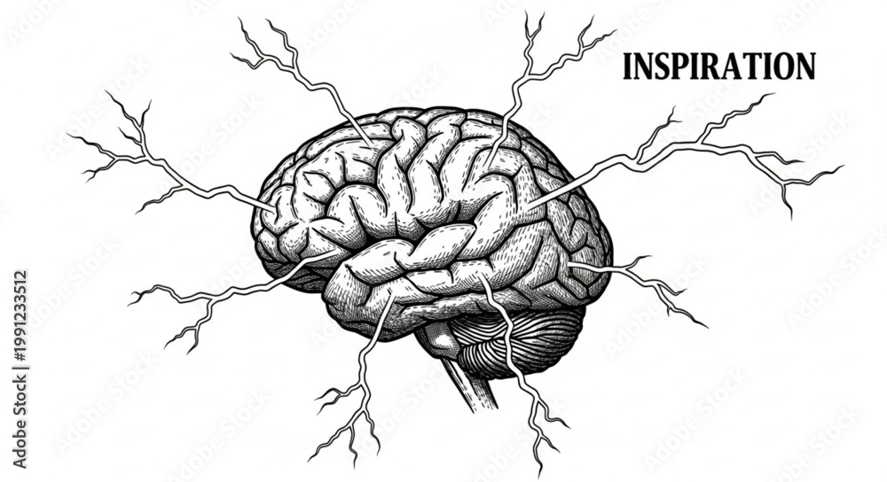 Fototapeta premium Human Brain with Branches and Word Inspiration.
