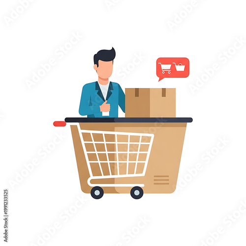 Man Holding Shopping Cart with Boxes.