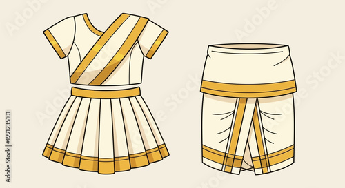 Illustration of traditional Kerala style clothing for men and women.