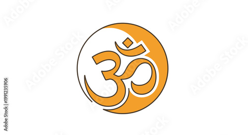 Golden orange Om symbol inside a circular graphic illustration.