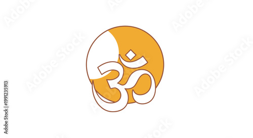 White Om symbol on orange circle background spiritual icon.