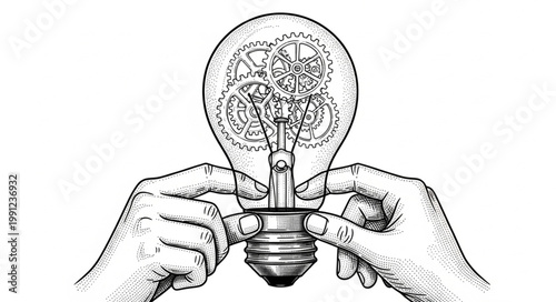 Hands holding a light bulb with a brain inside.