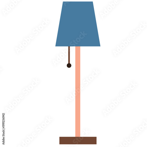 Blue table lamp with pink base and pull chain, bedside lighting, vector illustration icon design.